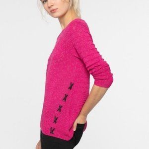NIC+ZOE Cross Stitch Pullover Sweater in Pure Pink Size Petite S SP NWT